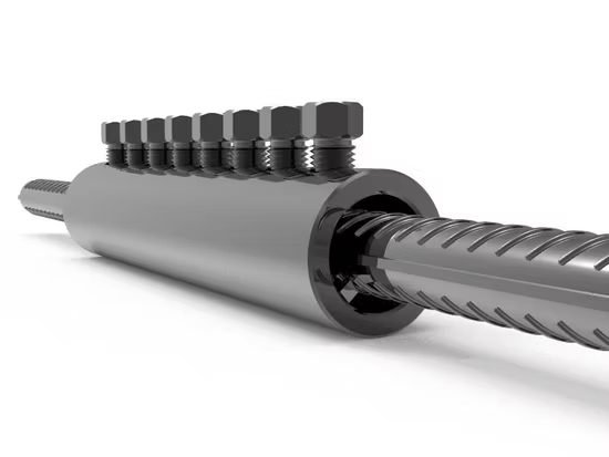 Conector mecánico de tornillo montado sobre dos barras de refuerzo